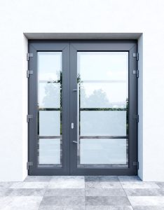 MEGRAME® plastikinės lauko durys, Nr. 5 | Deco RAL 7016 – Grained Anthracite Grey/Genarbt Anthrazitgrau