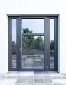 MEGRAME® plastikinės lauko durys, Nr. 6 | Deco RAL 7016 – Grained Anthracite Grey/Genarbt Anthrazitgrau